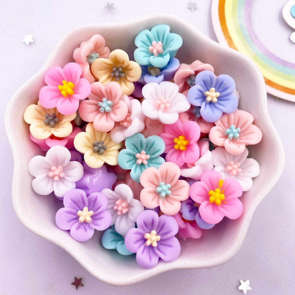 

50Pcs 14mm Resin 3D Colorful Morning Glory Flower Gems Flatback Figurines Scrapbook Wedding Applique Home Decor Crafts OL708