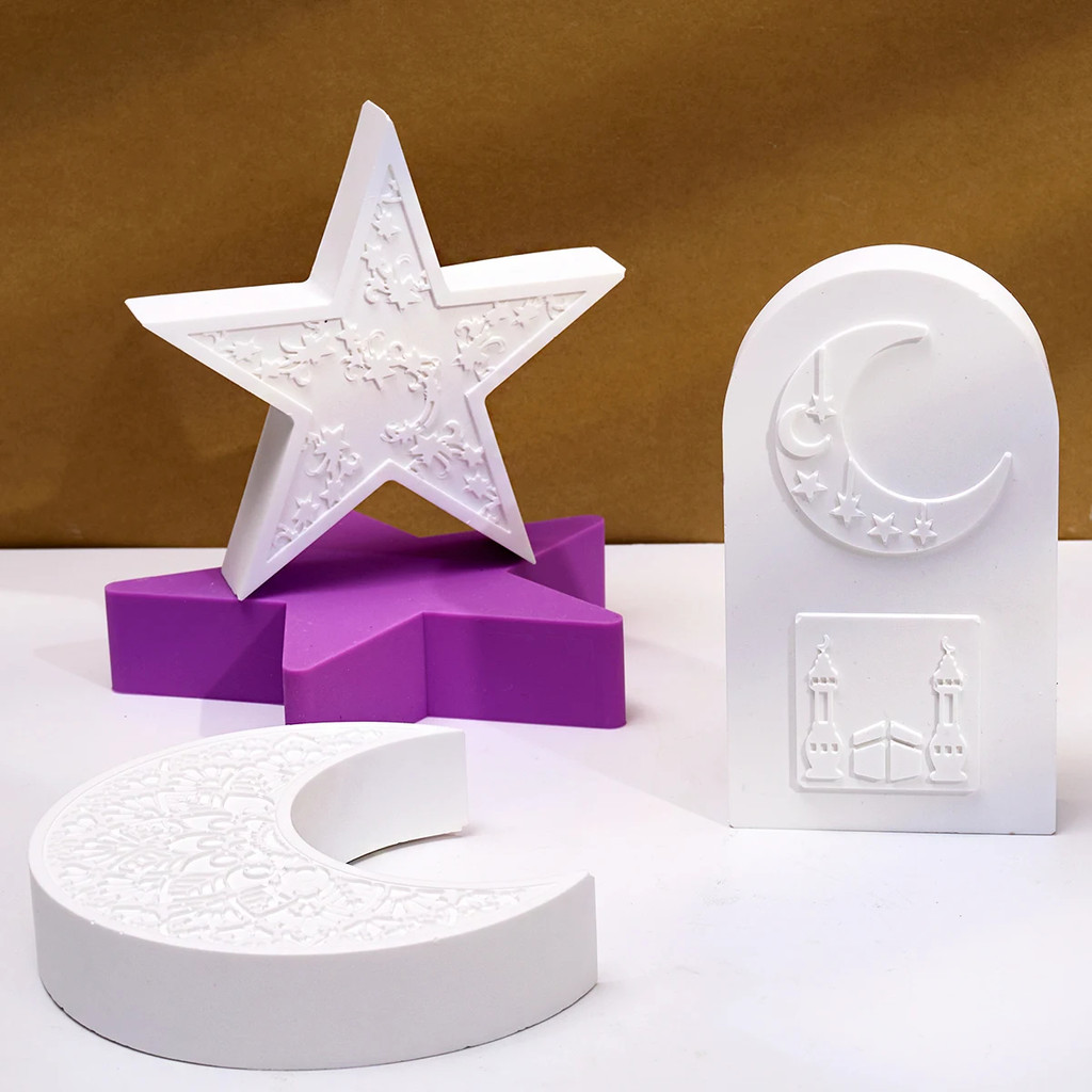 

DIY Star Moon Shape Candle Silicone Mold Eid Mubarak Ramadan Decor Mandala Crescent Moon Aroma Candle Gypsum Mould Festival Gift