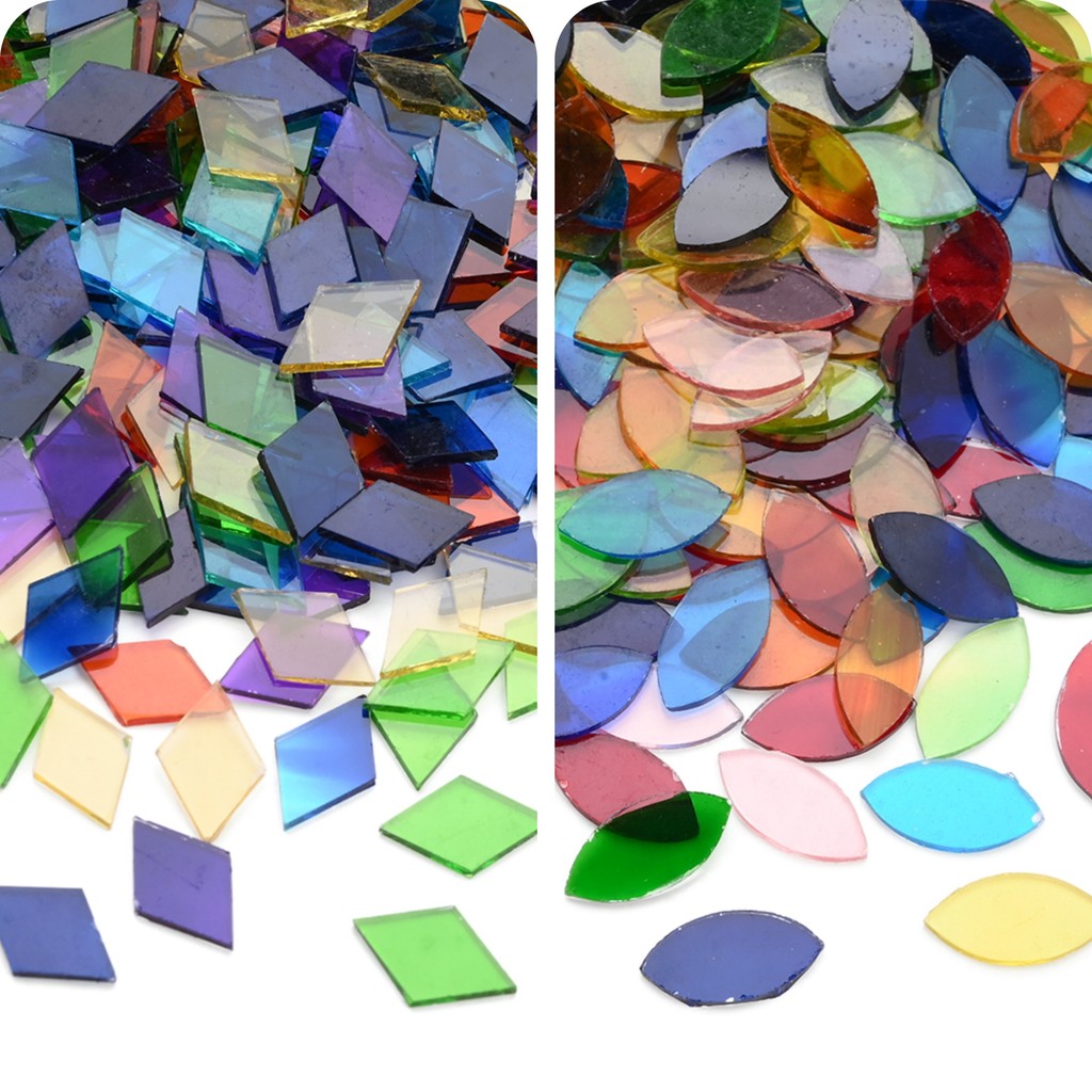 

iYOE 100Pcs 8-16mm Colorful Rhombus Elliptical Fusible Glass Supplies for Jewelry Making DIY Handcrafts Accessories