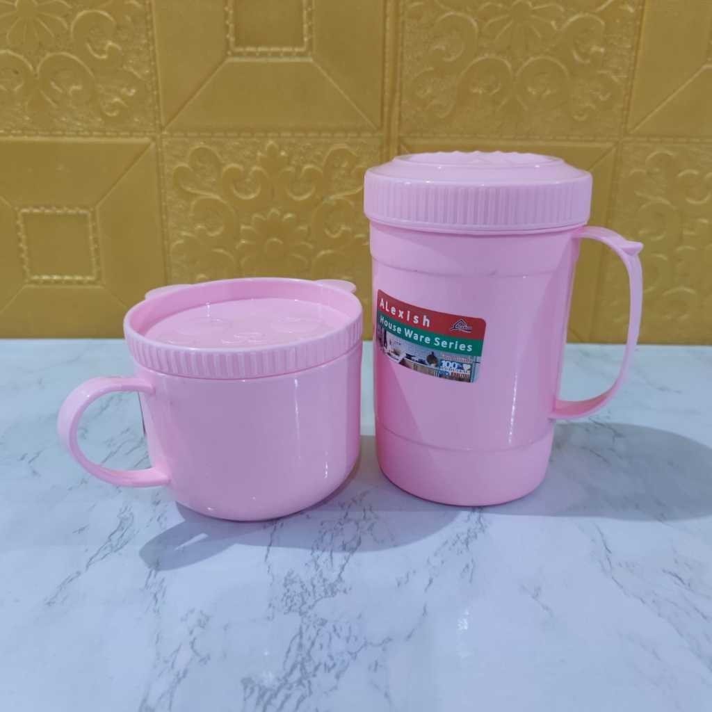 Mug Plastik + Tutup / Gelas Minum / Gelas Cantik+MUG TUTUP JUMBO / MUG PLASTIK ALEXIS / Gelas Tebal 