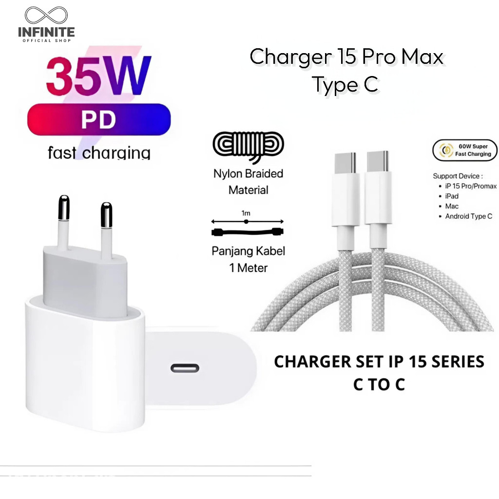 Charger Iphone Kabel Data Type C Super Fast Charging 35W Cable Hp Handphone 15 Pro Max