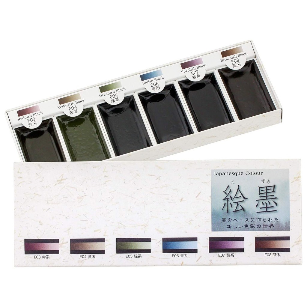 

Japan Boku-Undo E-Sumi Watercolor Paint 6 Colors Set Painting Nail Watercolor Paint Brush Art Supplies Drawing Acuarelas