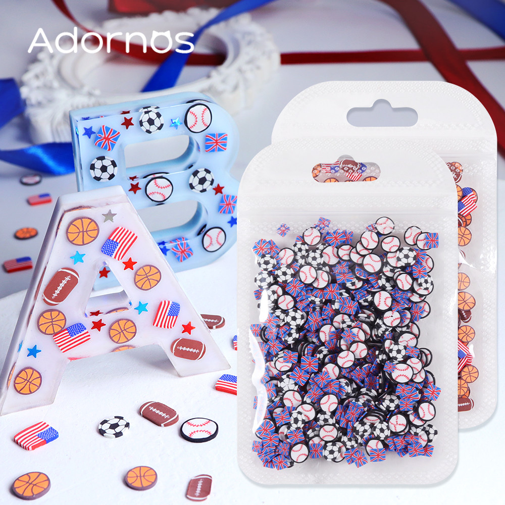 

10g/bag Sport Ball Polymer Clay Slices Epoxy Resin Silicone Mold Filling Cute Baseball Soccer Basketball Rugby Design DIY Crafts