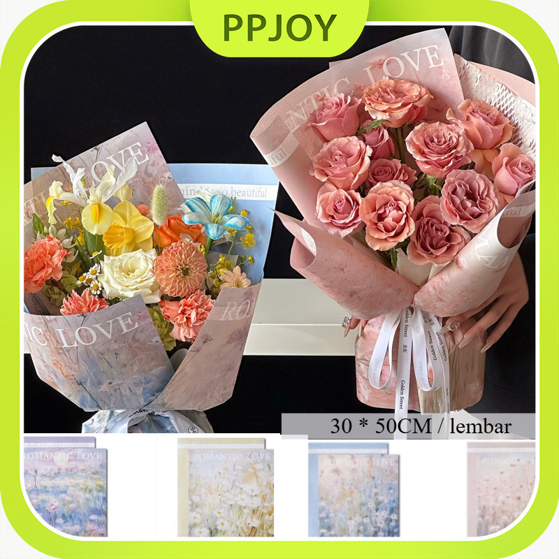 

【Ready】10 Lembar Gaya Lukisan Minyak Retro Kertas Bunga Flower Wrapping Florist Gaya Lukisan Minyak Buket Bunga Cellophane Florist