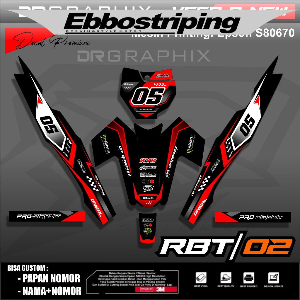STICKER MOTOR RBT/GTX VEGA R NEW RBT02 RBT BEBEK STRIPING  MODIF SUPERMOTO RBT