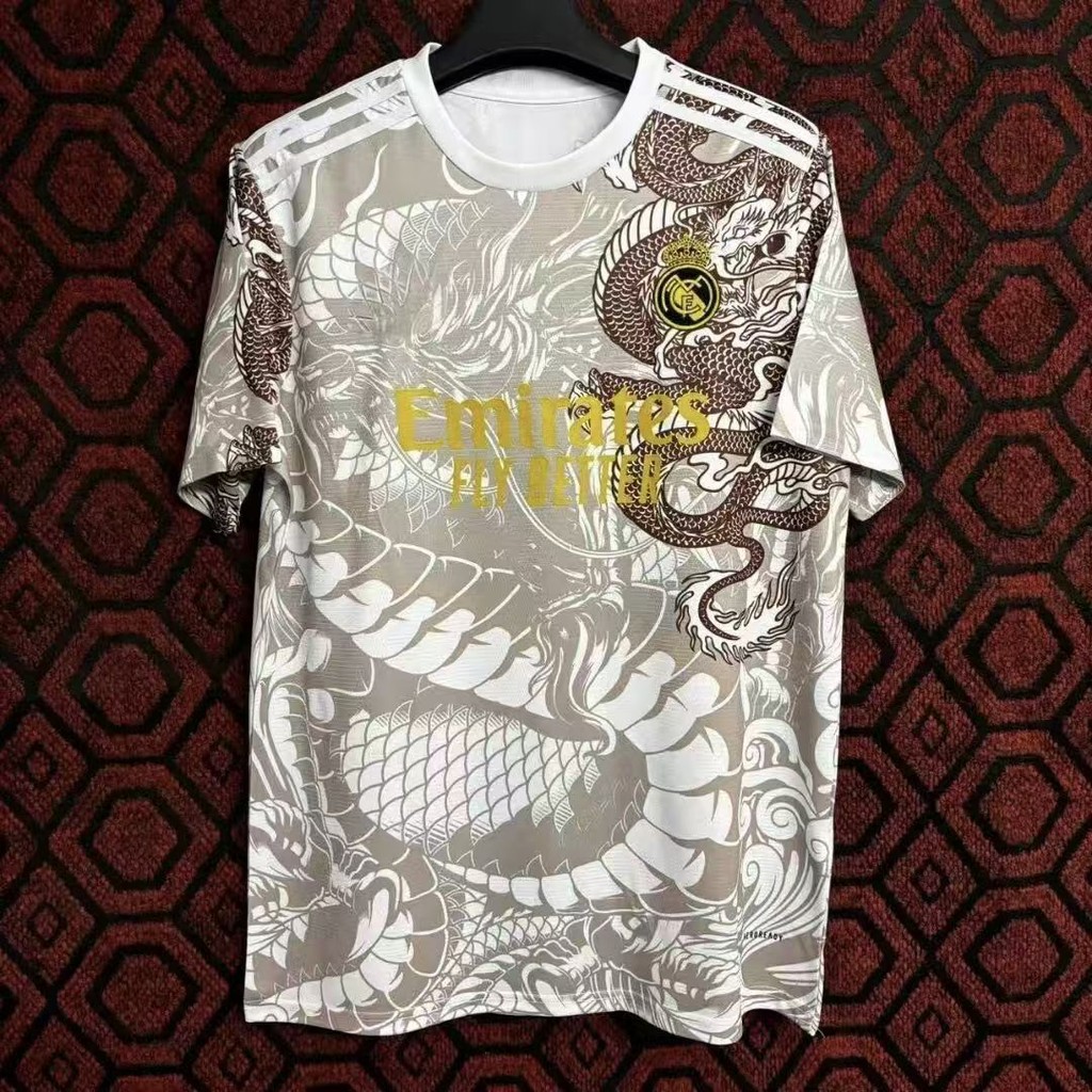 Jersey Pola Naga Real Madrid Musim Panas Baru Leher Bulat Bernapas Sepak Bola Lengan Pendek Cetak 3D