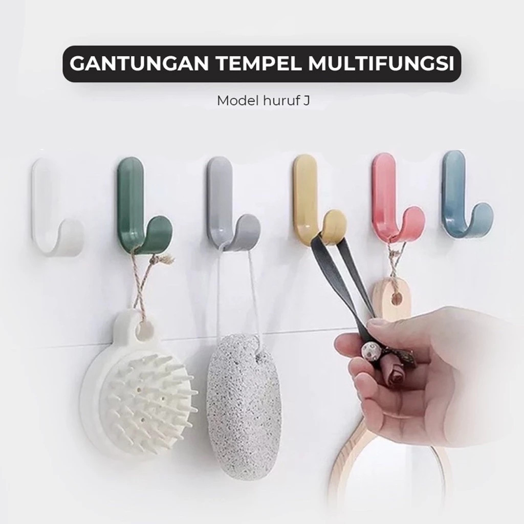 ( READY ) GANTUNGAN TEMPEL DINDING J SERBAGUNA HOOK J / GANTUNGAN LEMARI PAKAIAN