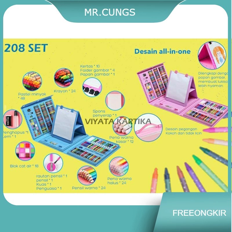 

crayon set 208 pcs krayon mewarnai alat menggambar melukis anak anak