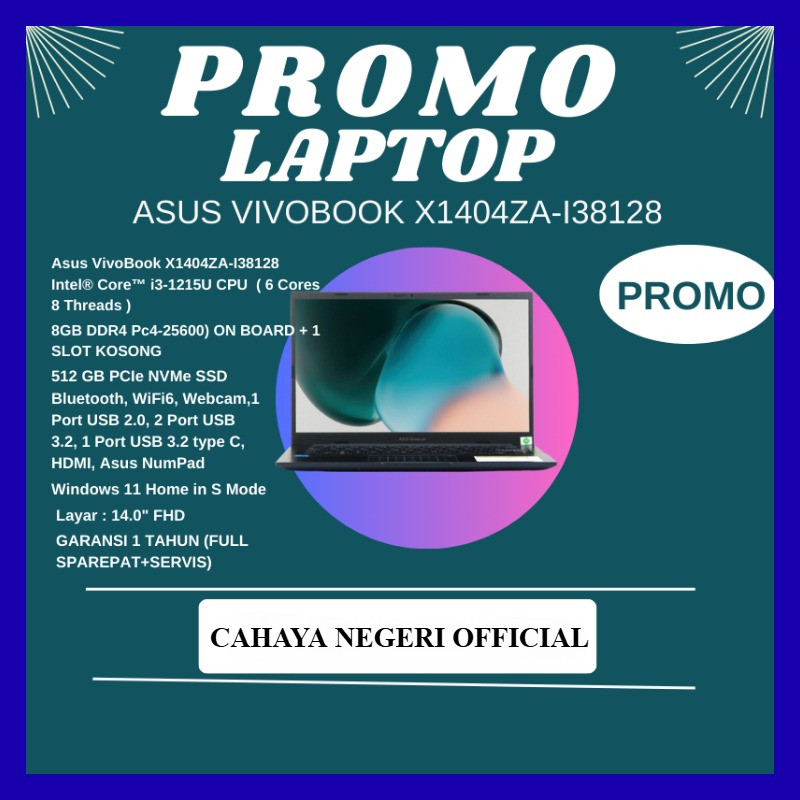 PROMO LAPTOP Asus Intel CORE i3 GEN 12 RAM 8GB SSD 512GB Win 11 ORI FULL HD TYPE ASUS VivoBook X1404