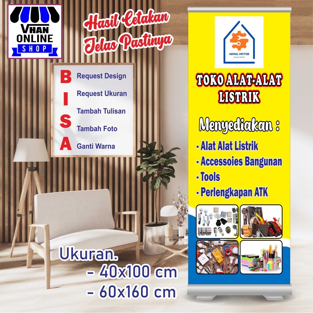 Backdrop Backdrop Cetak Banner Spanduk Toko Alat Listrik Bagus Keren