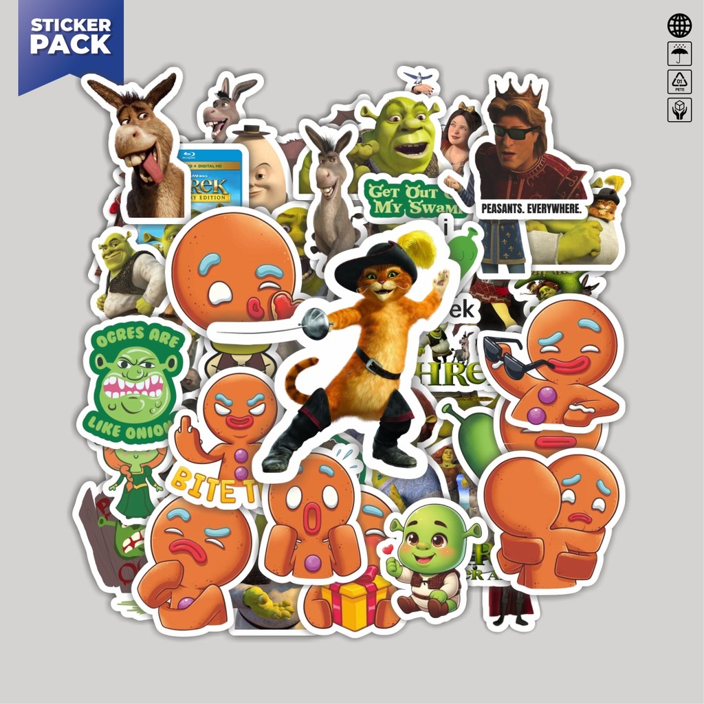 

[100PCS]Stiker Pack Stiker Dreamworks Series Shrek Character Mix 2 Aesthetic Vinyl Anti Air Dekorasi Sticker Laptop Buku Journal Koper Helm Casing HP Gitar Helm Skateboard