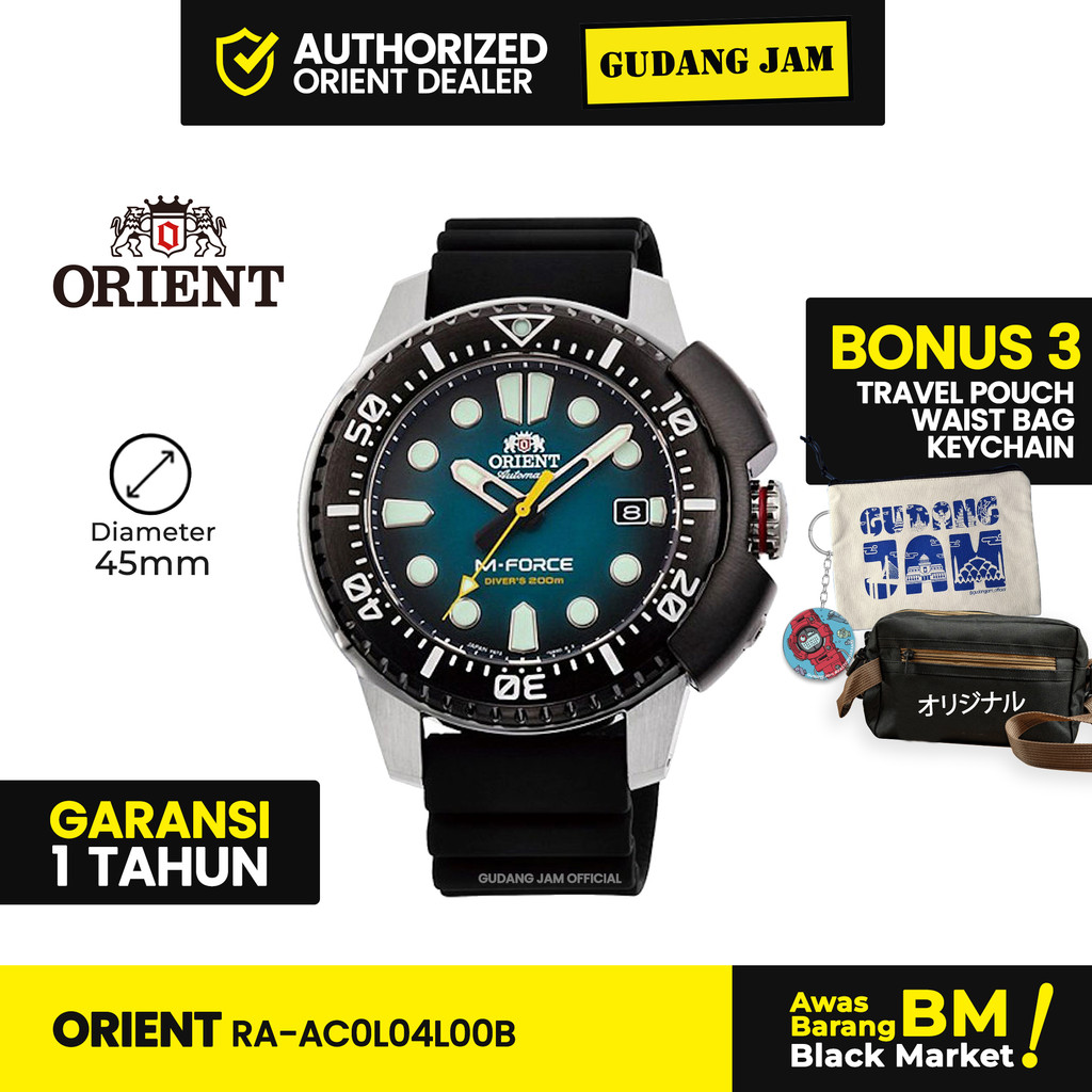 Jam Tangan Pria Orient RA-AC0L04L00B Dial Black M-Force Green