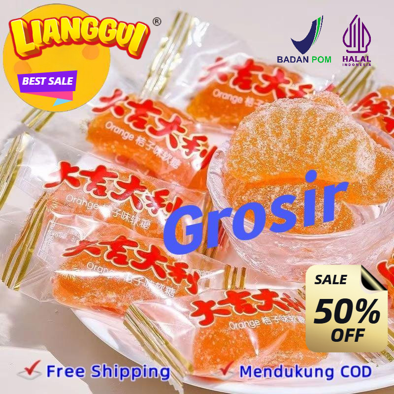 

[Pengiriman 24 jam] LIANGGUI HALAL ORANGE CANDY / DA JI DA LI / PERMEN JERUK JELLY Makanan Ringan Impor Cina 1 box is 400g/48pcs