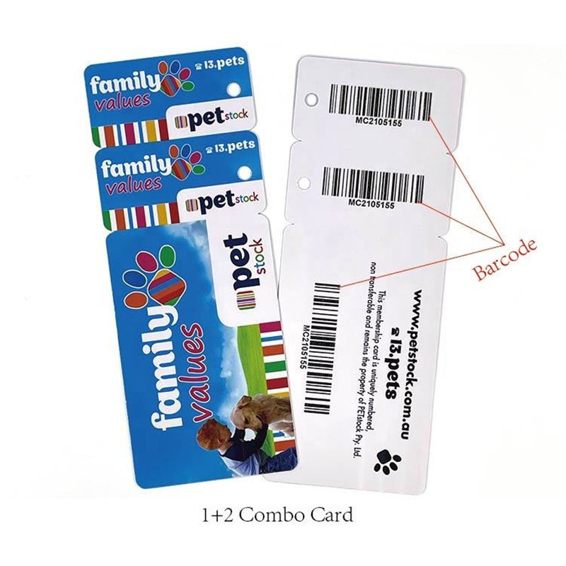 

Custom CMYK Printed Loyalty Combo Card PVC Gift Card1+2 up Barcode Key Tags for Supermarket 1000Pcs/Lot