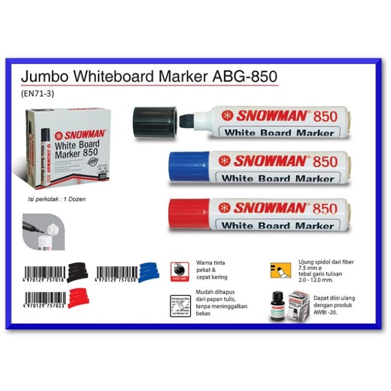 

Spidol Snowman Whiteboard Jumbo 850 ( 1pak/12pcs )