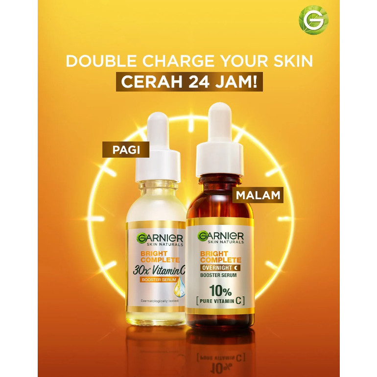 {100% Original} Garnier Vita C Overnight Serum 30ml | Serum Pencerah Wajah Hilangkan Flek Hitam Kuli