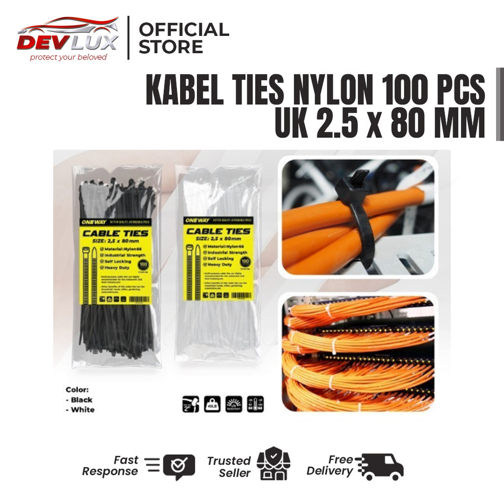

Kabel Ties / Cable Ties Nylon 2.5 x 80 mm Putih Isi 100 pcs Pengikat Serbaguna