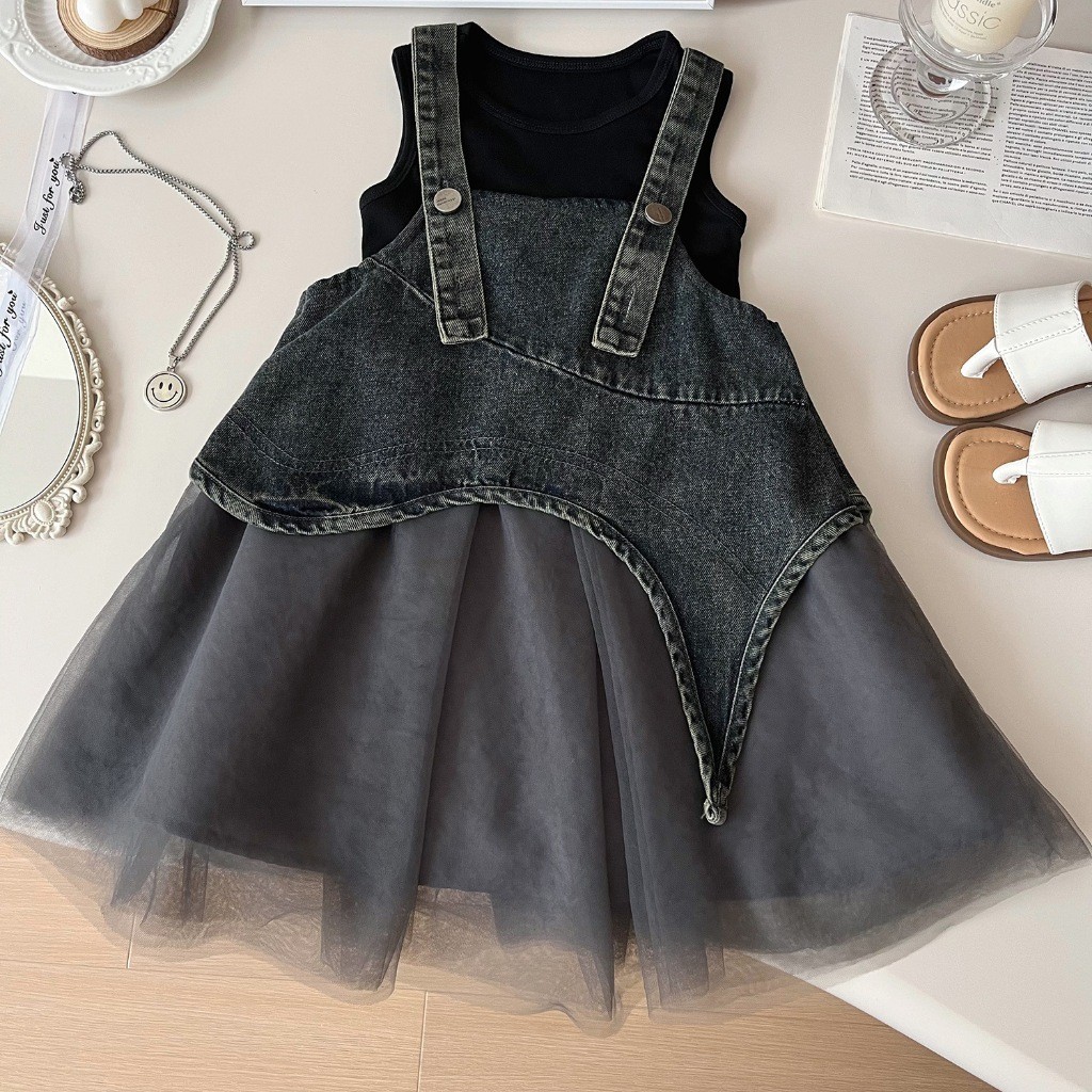 [Asiababy] Dress Anak Perempuan Denim Tutu Hitam Model Overall