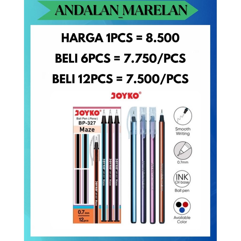 

AM [1 KOTAK ISI 12PCS] PULPEN JOYKO MAZE 0.7mm BP-327 PENA BEST SELLER