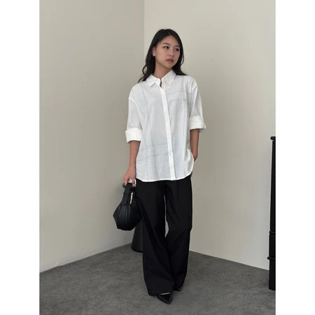 HUM - RER KEMEJA SATSUKI HITAM PUTIH MODIS POLOS LENGAN PANJANG DAILY SHIRT / Atasan Wanita CONTRAST
