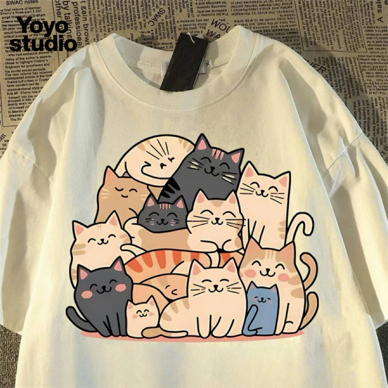 T-Shirt Lengan Pendek Kucing Amerika Untuk Pria dan Wanita Musim Panas 2025 Baru Ins Korea Longgar L