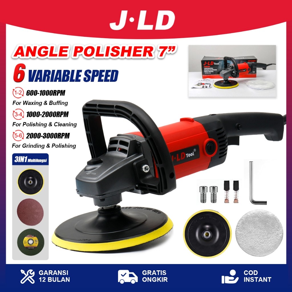 JLD Mesin Poles 7" Angle Polisher Mesin Poles Tangan Polisher Mobil Motor Mesin Poles Waxer 6 Variou
