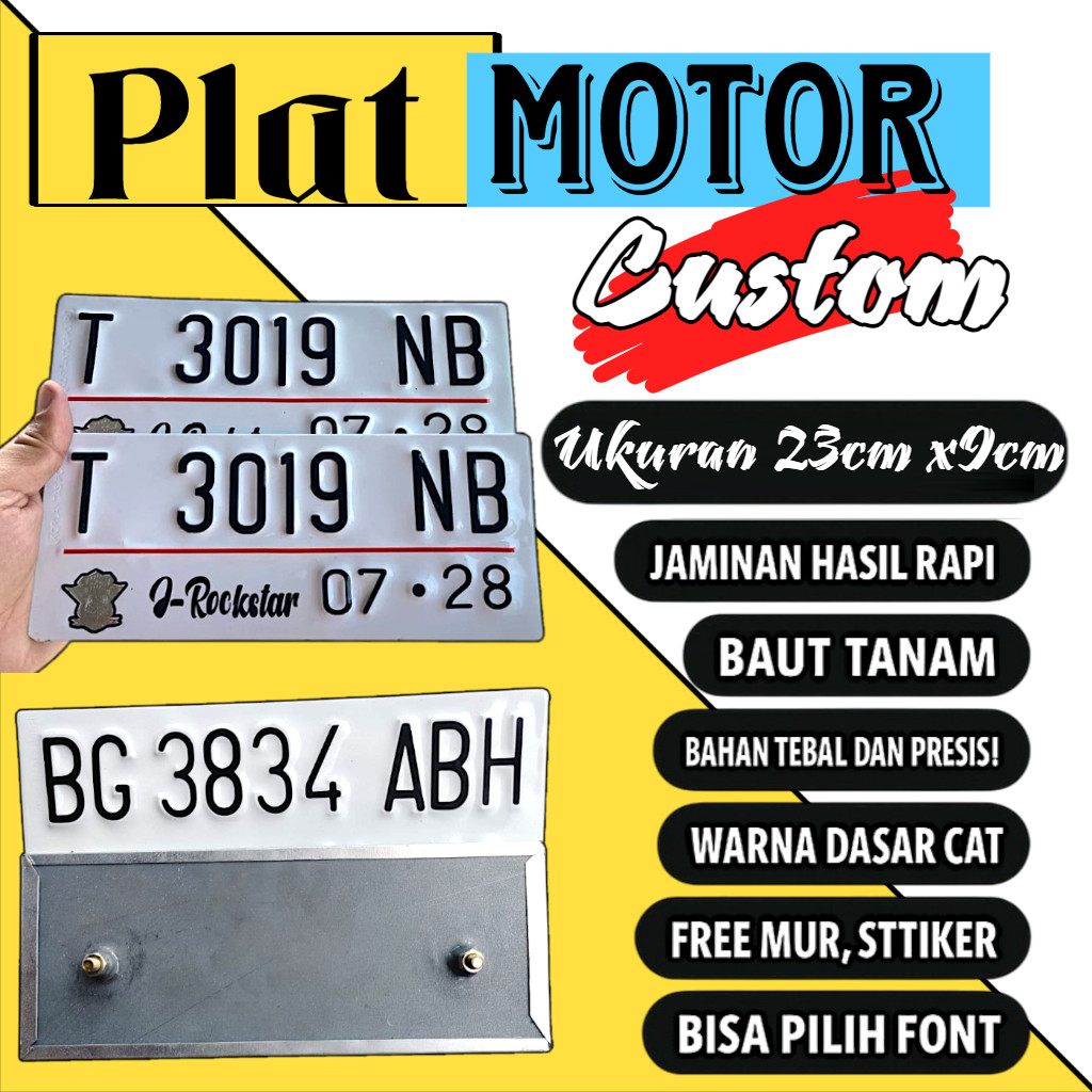 Plat motor custom warna putih satu pasang plat motor variasi warna putih plat motor baut tanam plat 