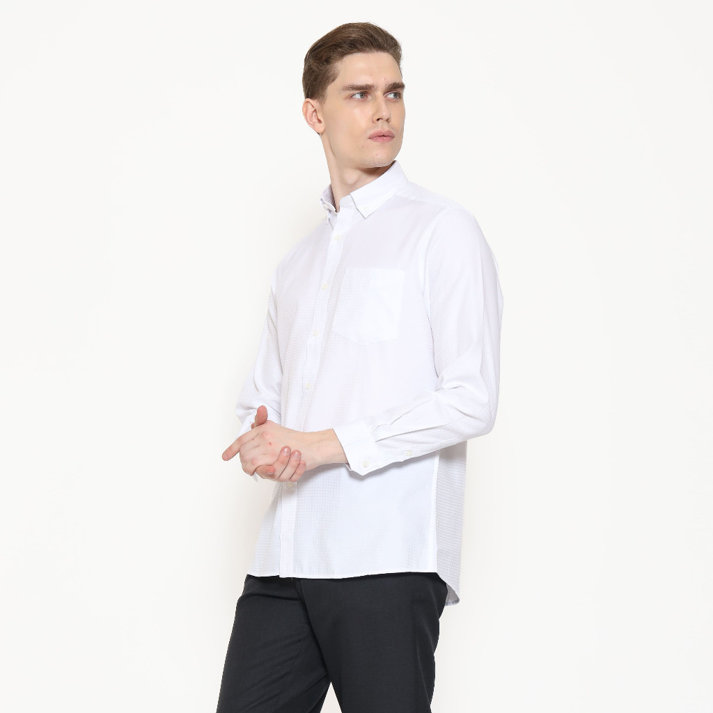 Schoeller Kemeja Pria Putih Polos Slim Fit Lengan Panjang – DRAKE-MLNS-PT | Katun Premium Formal Off