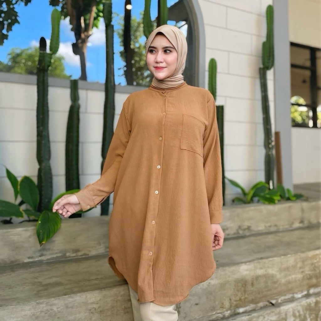 Wispi- KANAYA Tunik Wanita Dress Polos Busui Kancing Crinkle Airflow Muslim Nyaman airflow crinkle t