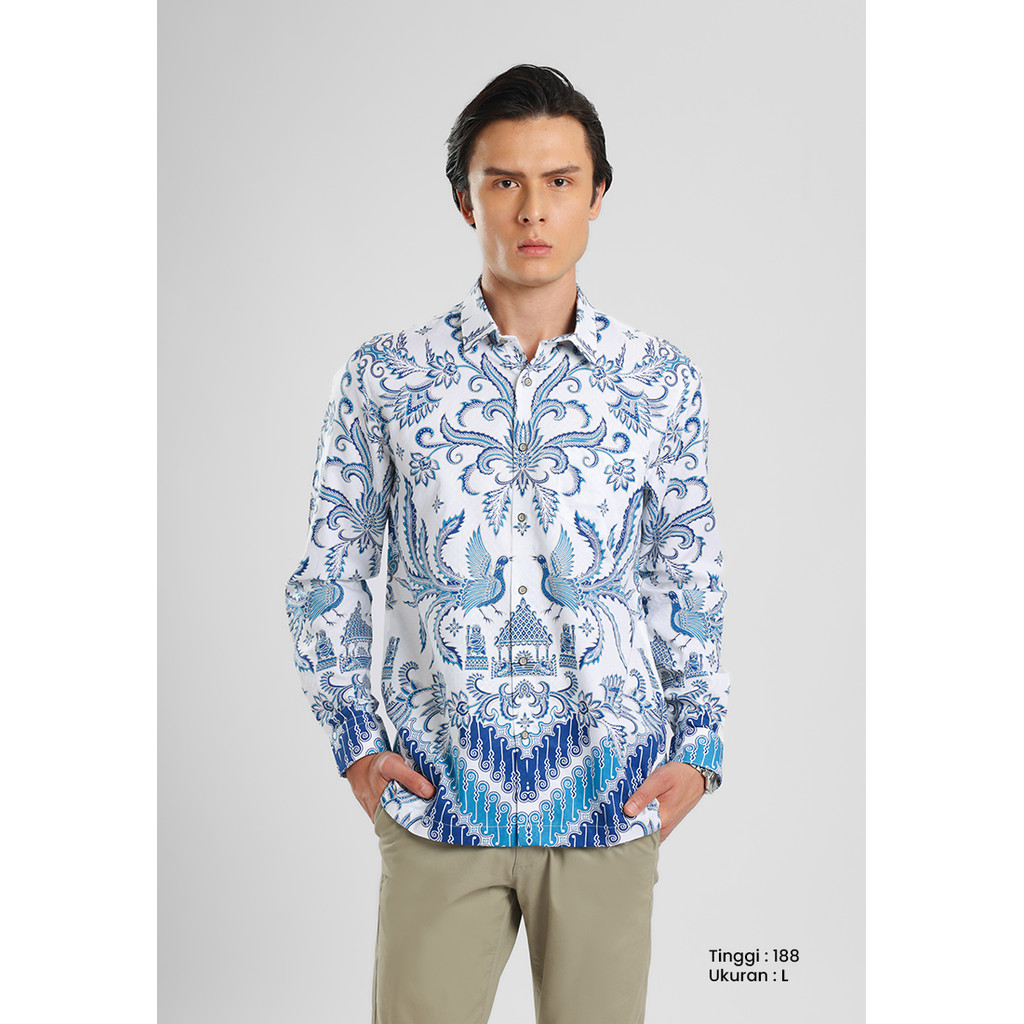 MANZONE - Kemeja Batik Lengan Panjang Pria Pramudjo Modern Fit - Blue