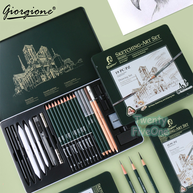 

Giorgione Drawing Pencil Gambar Set 19/27PCS Drawing Sketch Pencil Set Tin Box Pensil Gambar