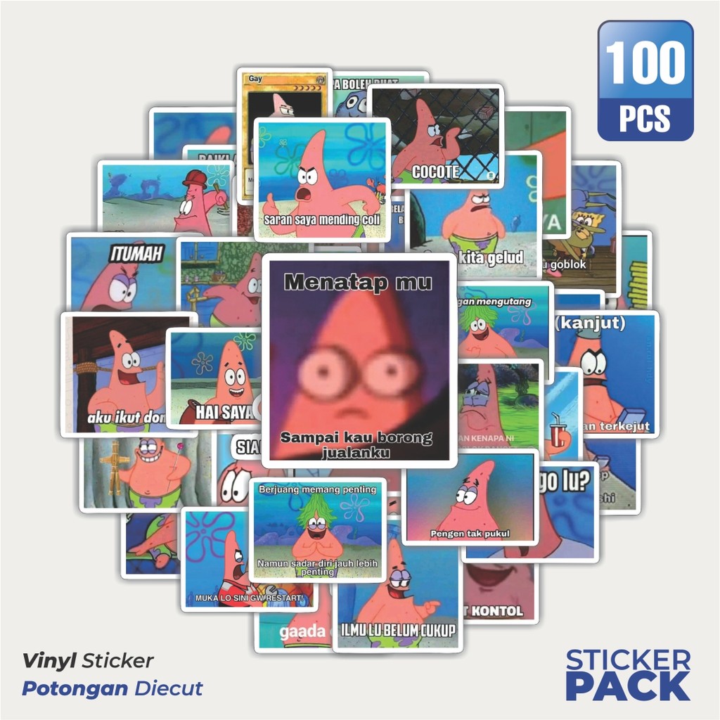 

MURAH 100 PCS Stiker Patrick Meme V1 Waterproof Aesthetic- Untuk Laptop, Motor, dan Helm - Paper Stationery Pack