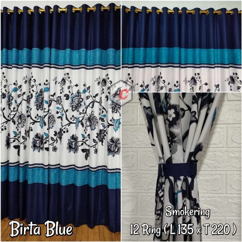 HOKICHAN Gorden Motif Birta Blue Ring 12 Gorden Birta Blue Gorden Bunga Biru Gorden Biru Putih Gorde