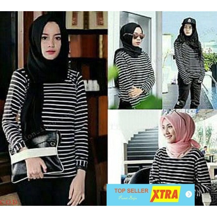 Pusat Baju TOP ERLINDA OX Blouse wanita spandek SALUR Stripe Supliyer Fashion