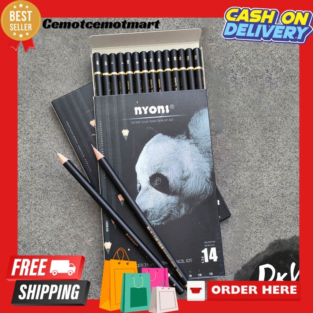 

[Cmt] NYONI Graphite Sketch Pencil Set 14pcs / Pensil Kayu Grafit 4H - 12B