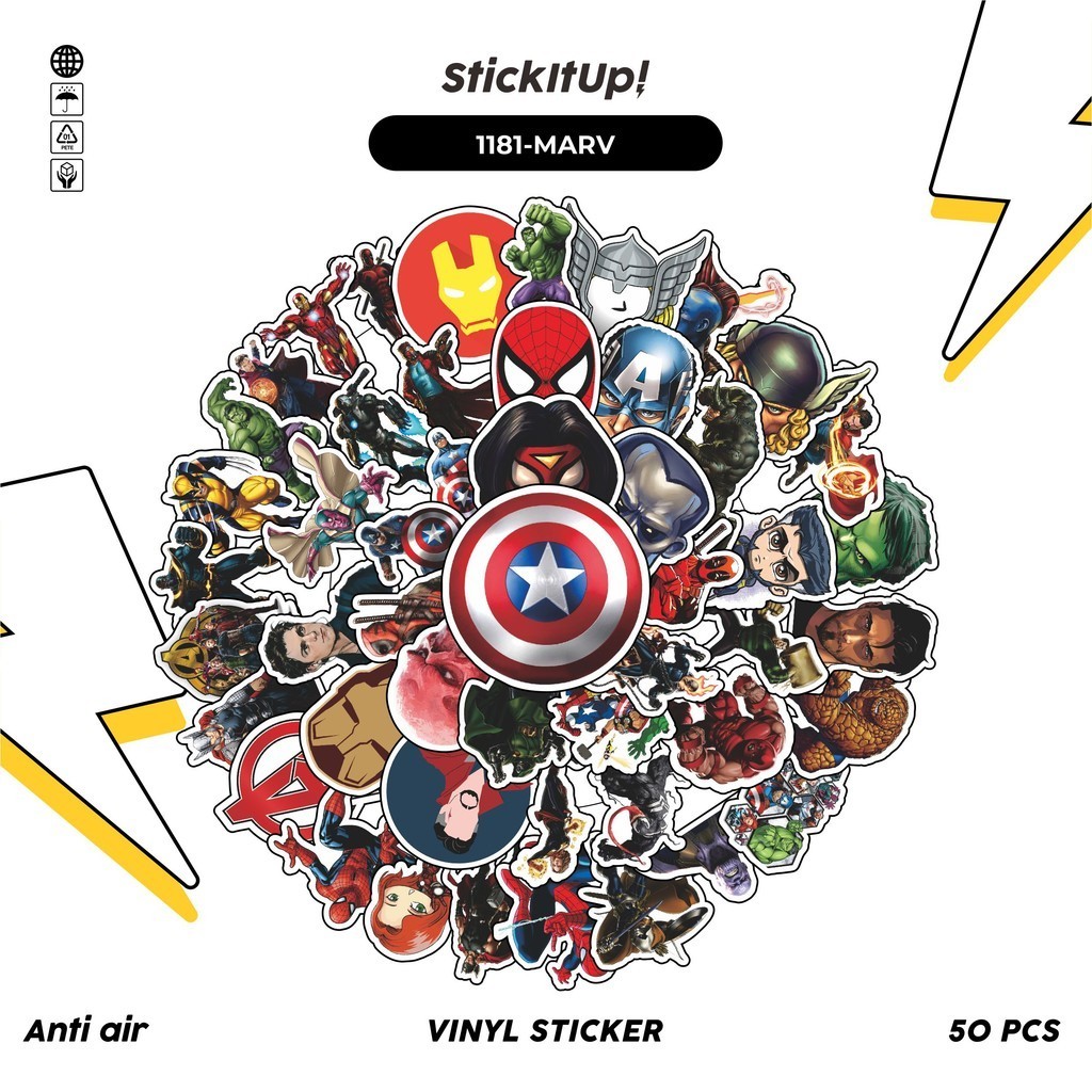 

COD✨ 100 Pcs Stiker Pack Marvel Superhero Lucu Lucu Aesthetic Vynil Waterproof untuk Freebies Sticker Buku Journal Casing HP Laptop