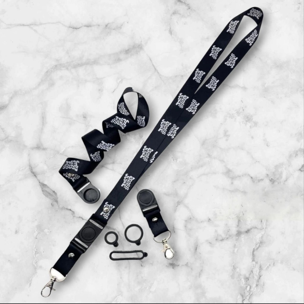

Lanyard Gantungan Bonus 3 Karet Motif BROSS JUST HITAM Full Print Bolak Balik
