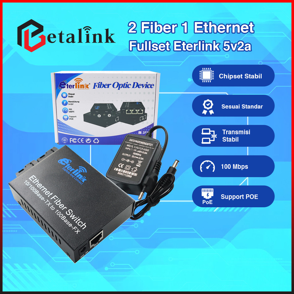 [[COD]] Media Converter 2 Fiber 1 Ethernet 1310/1550nm Fiber Optic Eterlink Murah