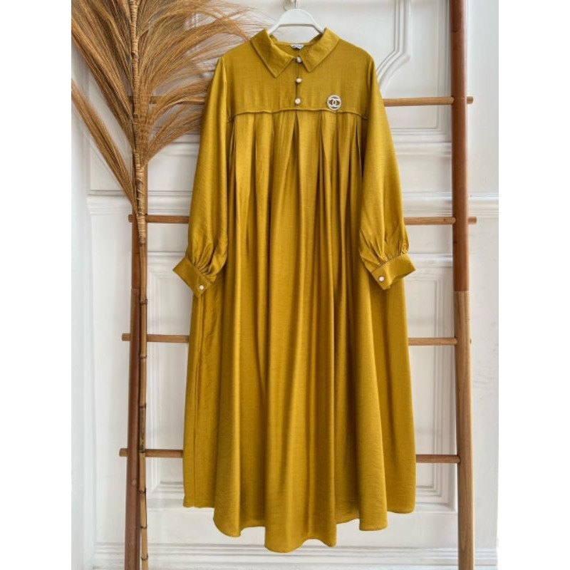 Jakarta Butik - Midi Dress Muslimah Polo Linen - Gamis Elegan & Trendy