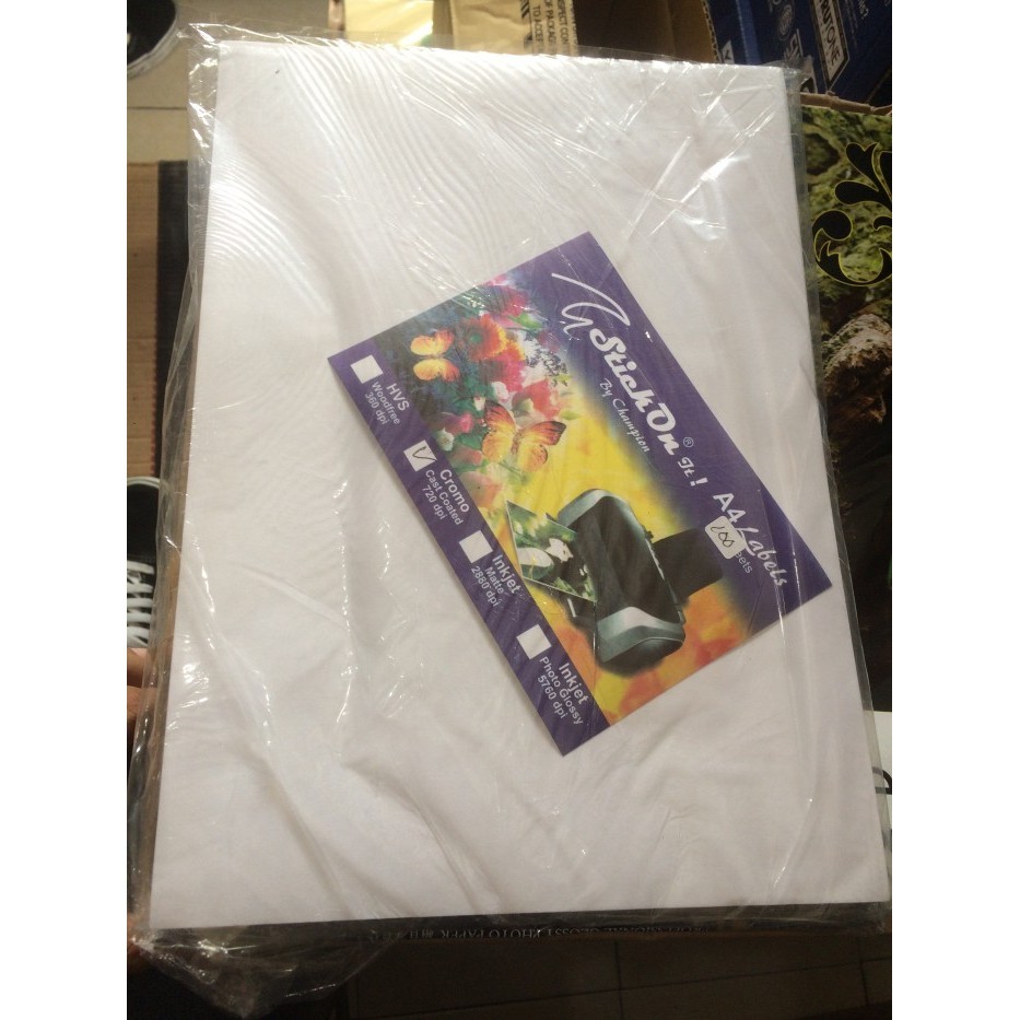 

Kertas sticker A4 glossy/cromo dan HVS 720dpi isi 100 lembar