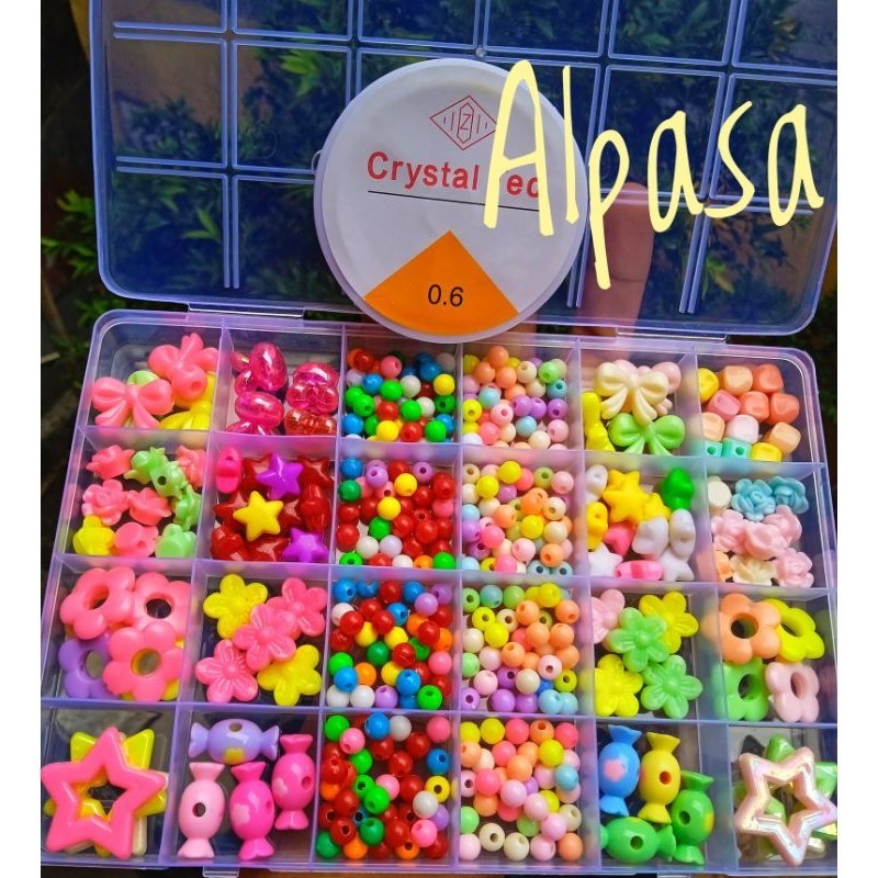 JM Terlaris Shopee -24 Warna Satu Box Sekat Manik Bonus Tali Elastis 1 Box Manik Mote Satu set 24 Se