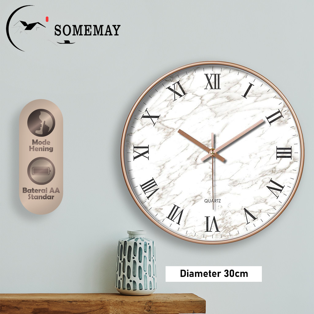 TOKO-ciluka SOMEMAY Jam dinding Motif marmer putih M47 / Jam dinding aesthetic 30CM/ Jam dinding