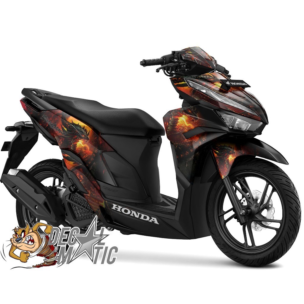 Stiker Vario 125 2022 NEW Full Body Decal Full Body Motor Honda Vario 125 New 2023 2024 Black Dragon