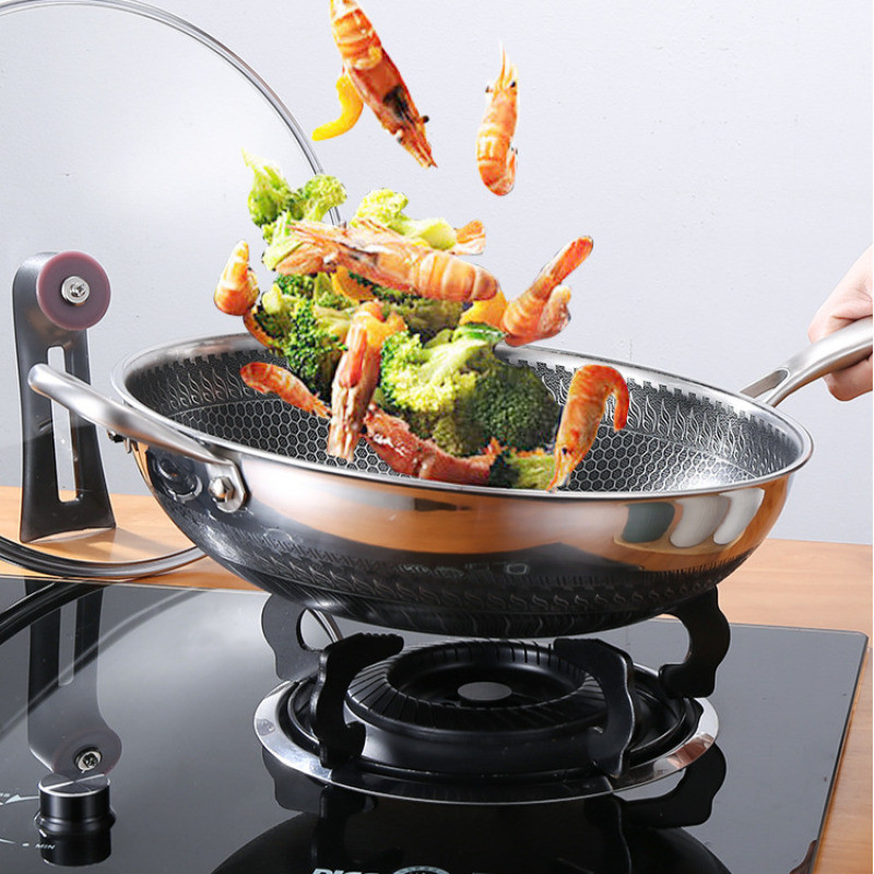 316 stainless steel frying pan three-layer steel honeycomb non-stick frying pan frying pan