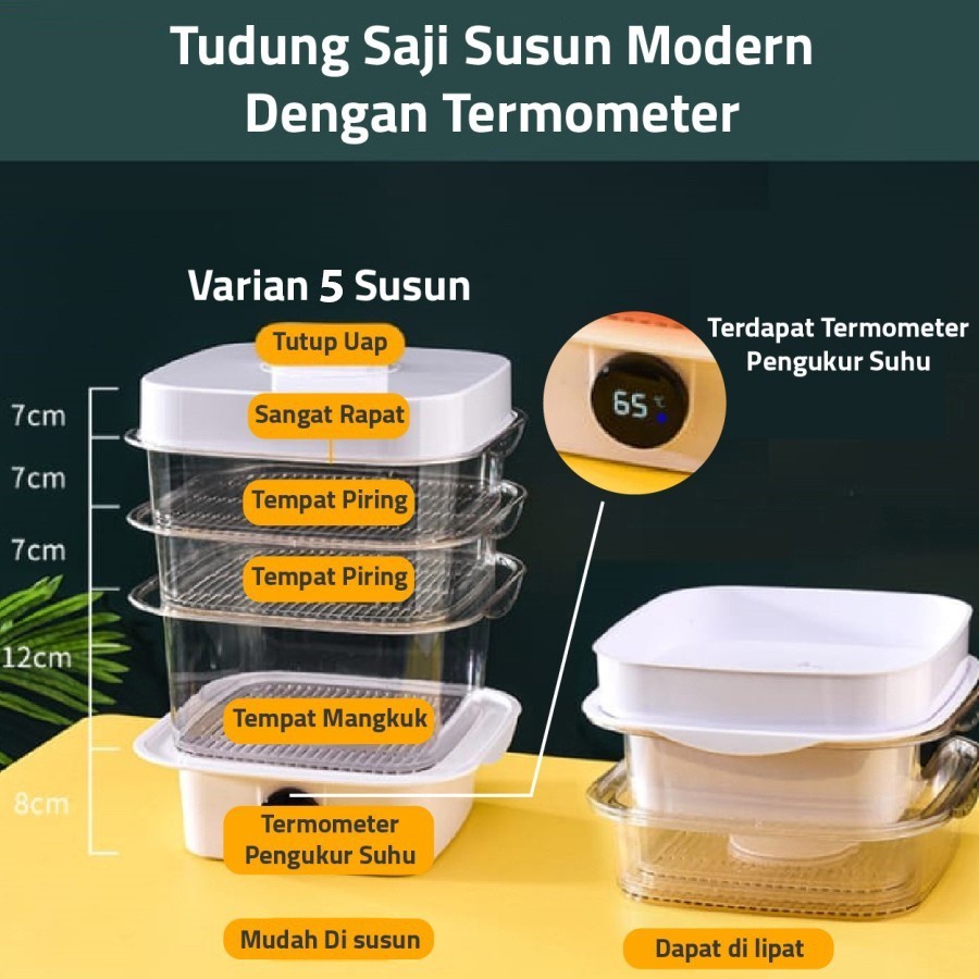 HJK Tudung Saji Susun Modern Dengan Termometer Dan Layer