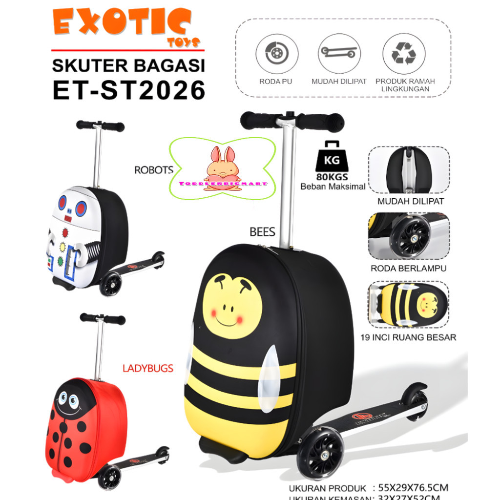 Scooter Koper Anak Roda 3 ET ST 2026 Skuter Bagasi Karakter Otoped Bisa Lipat