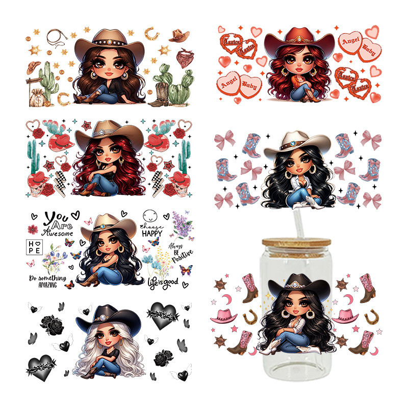 

3D UV DTF Transfers Stickers 16oz Cup Wraps Fairy Girl Cowgirl Printed For DIY Glass Ceramic Metal Leather Etc. D15496