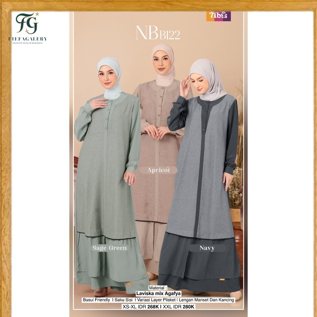 (Fg)NIBRAS Sale Sarimbit/ Gamis Kekinian Nb B122 By Nibras /Dress Muslimah Dewasa Size Xs - XXL/ Gam