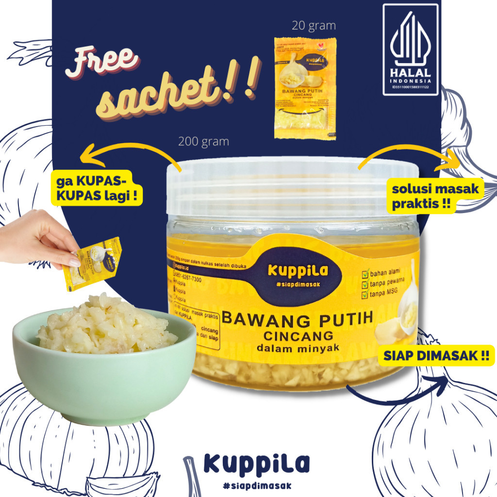 

Kuppila Bawang Putih Cincang dalam Minyak (kemasan Jar 200g)