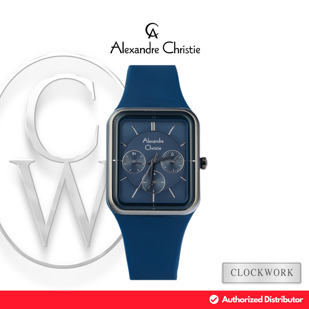 Jam Tangan Wanita Alexandre Christie Multifungsi AC 2744 BFRIGBU Karet Casual Minimalis Sporty Biru 